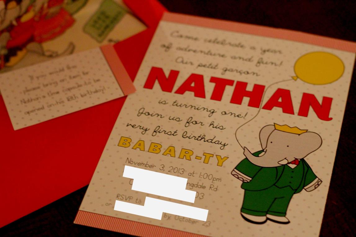 babar invite and envelope