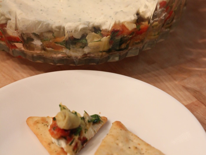 Layered Roasted Red Pepper and Artichoke Dip