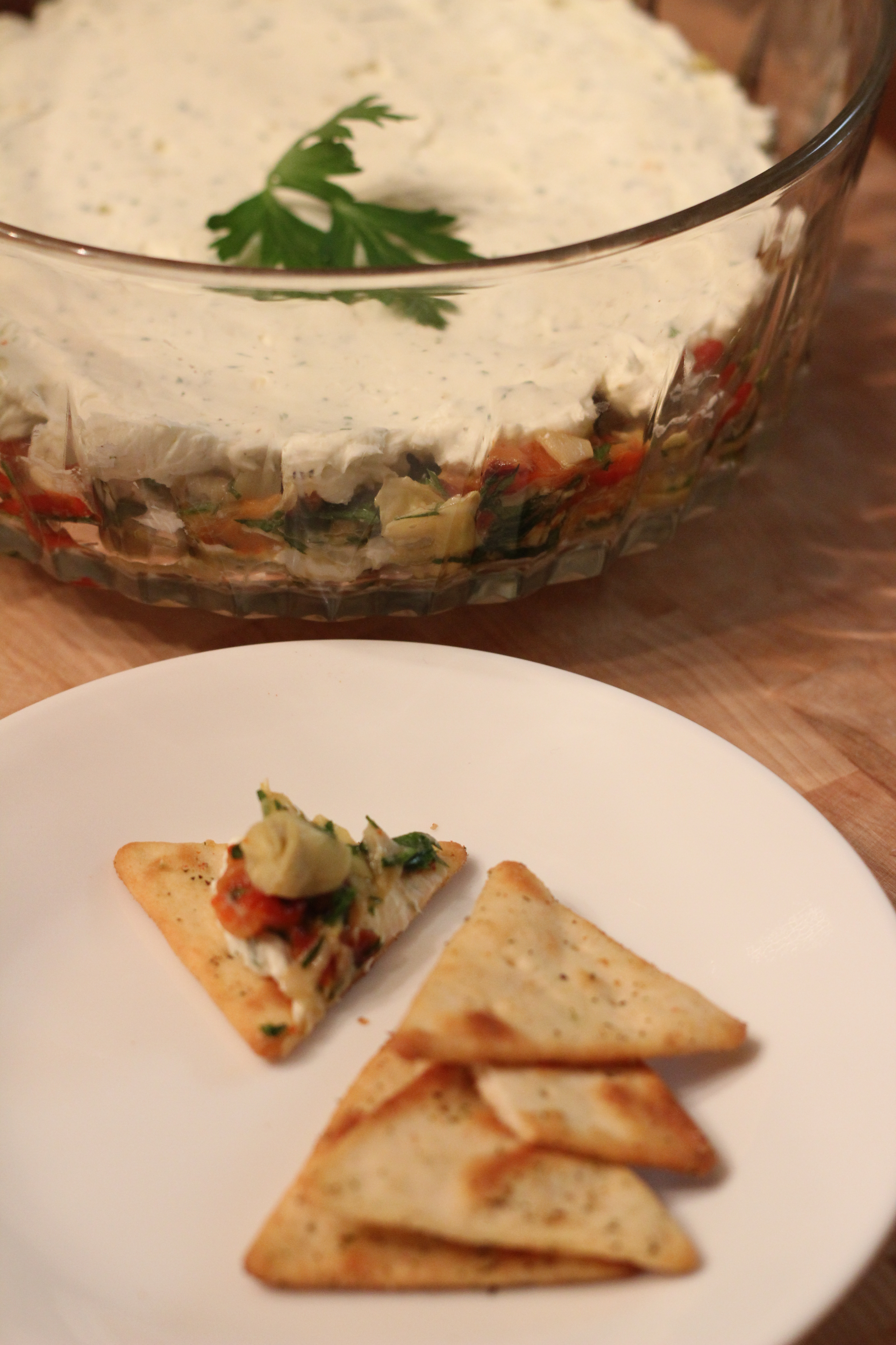 Layered Roasted Red Pepper and Artichoke Dip