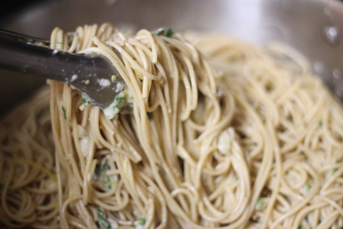 garlic lemon parmesan cheese spaghetti pasta, whole grain, light and healthy