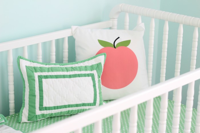 spring green, aqua, and peach gender neutral nursery decor