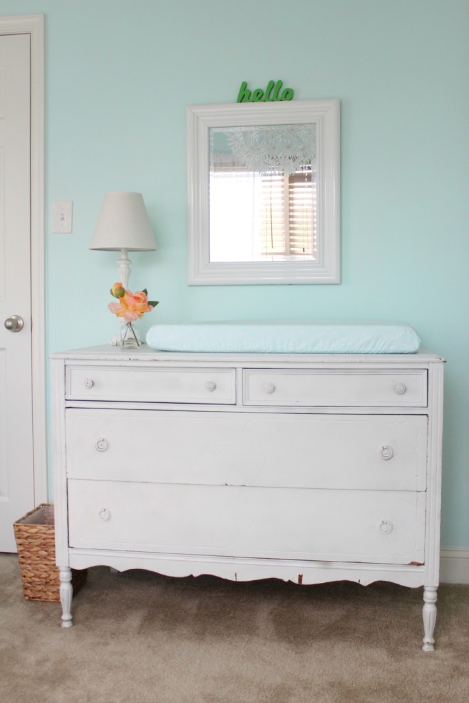 spring green, aqua, and peach gender neutral nursery decor