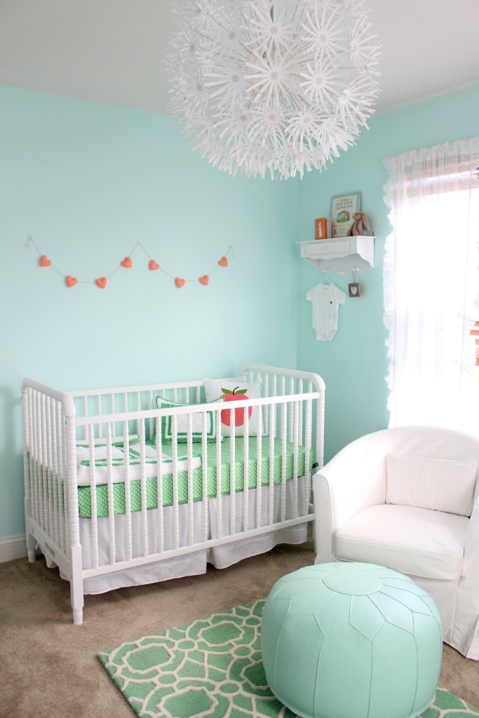 spring green, aqua, and peach gender neutral nursery decor