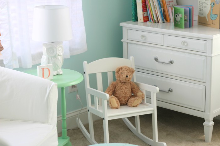 spring green, aqua, and peach gender neutral nursery decor