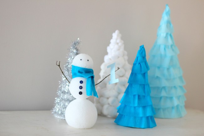 Winter Wonderland First Birthday Party - Snowman and Cone Tree Centerpieces