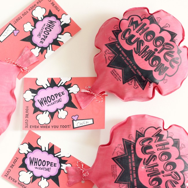 Whoopee Cushion Valentines with Free Printable Cards