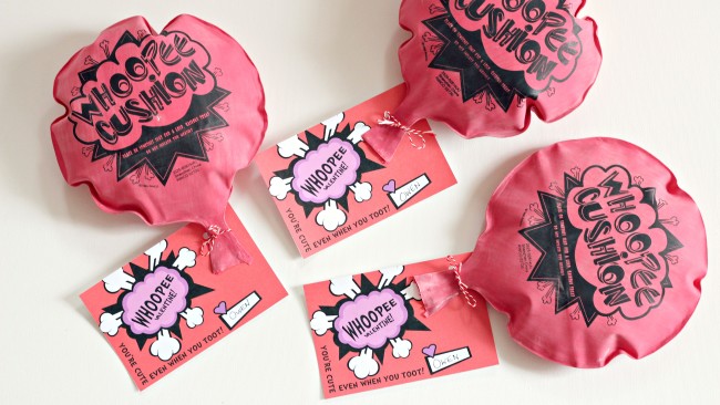 Whoopee Cushion Valentines with Free Printable Cards