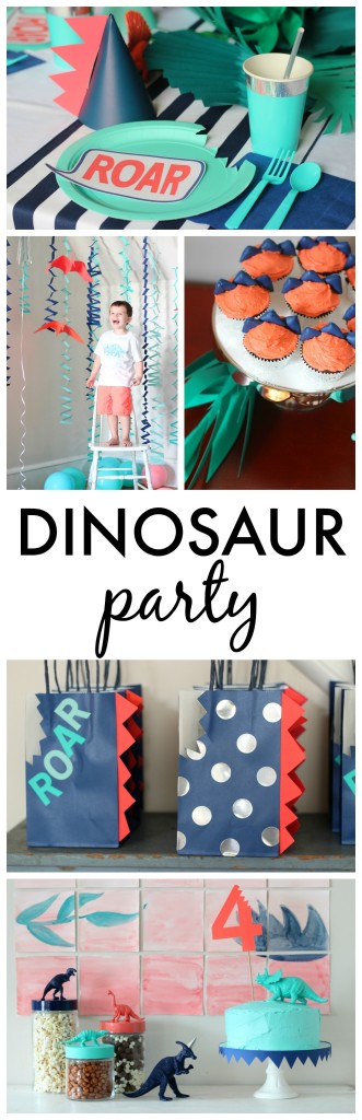 Dinosaur Birthday Party - Roar! Modern Boys Birthday with Aqua, Navy and Coral Colors