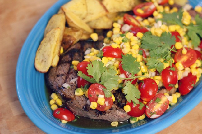 Grilled London Broil or Top Round Steak with Lime Corn Salad