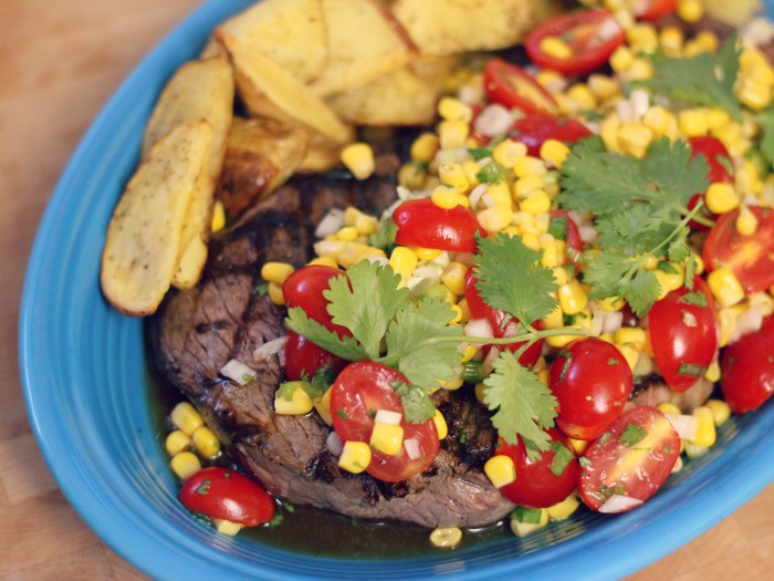 Grilled London Broil with Lime Corn Salad