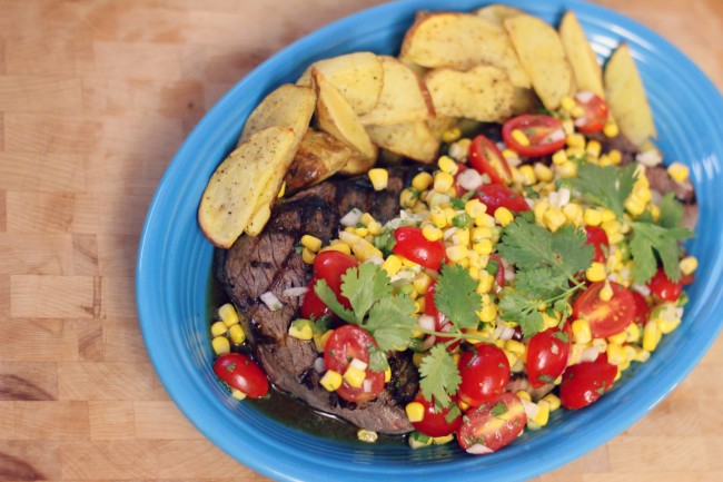 Grilled London Broil or Top Round Steak with Lime Corn Salad