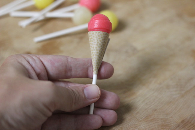 Ice Cream Party Cupcake Toppers - mini ice cream cones made from lollipops