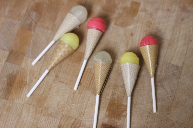 Ice Cream Party Cupcake Toppers - mini ice cream cones made from lollipops