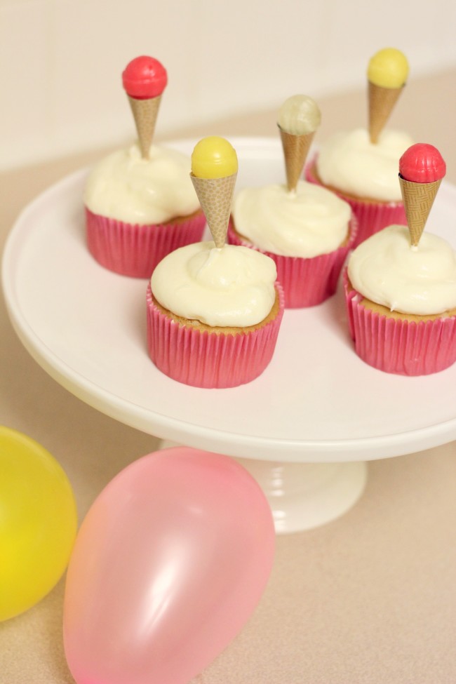 Ice Cream Party Cupcake Toppers - mini ice cream cones made from lollipops