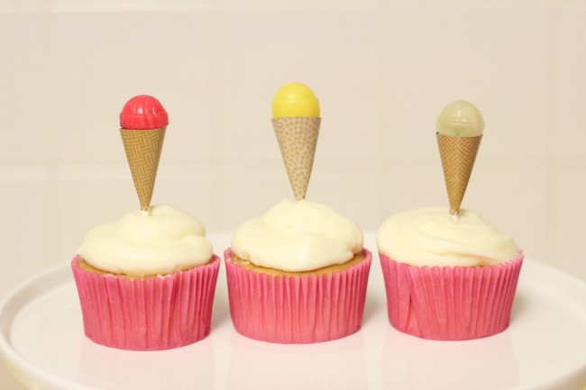 Ice Cream Party Cupcake Toppers - mini ice cream cones made from lollipops