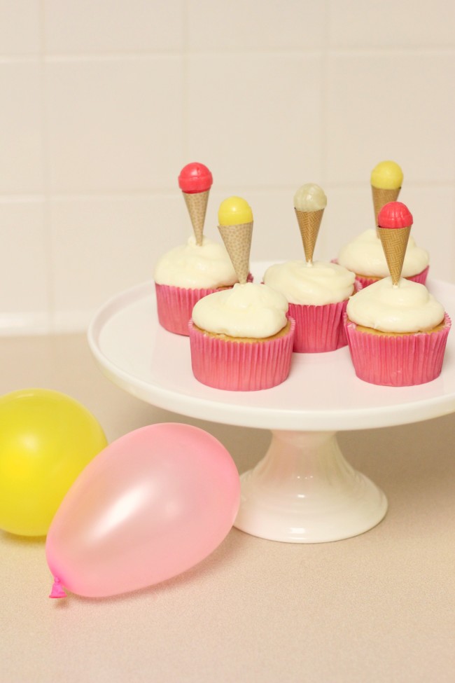 Ice Cream Party Cupcake Toppers - mini ice cream cones made from lollipops