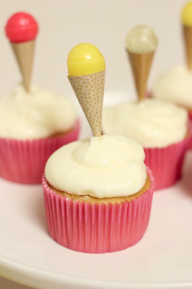 Ice Cream Party Cupcake Toppers - mini ice cream cones made from lollipops