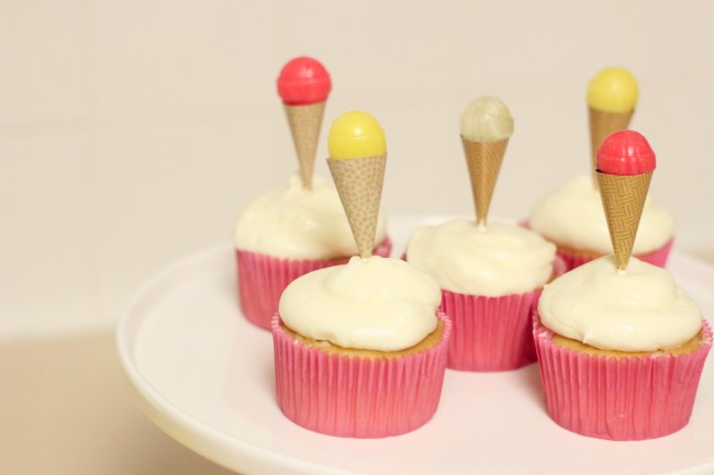 Ice Cream Party Cupcake Toppers - mini ice cream cones made from lollipops