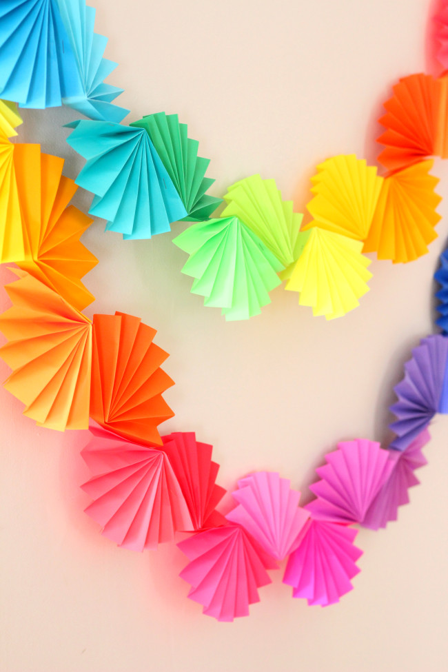 rainbow ombre paper fan garland