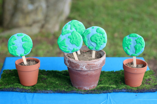 Earth Day frozen yogurt pops dessert display