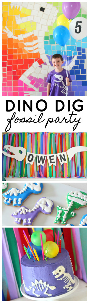 Dinosaur Dig Birthday Party for Boy or Girl, Modern Dino Dig Fossil Party with Bright Rainbow Colors