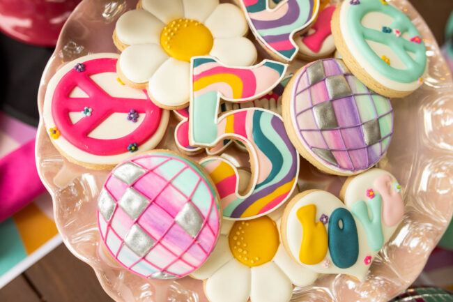 Groovy retro dance party cookies